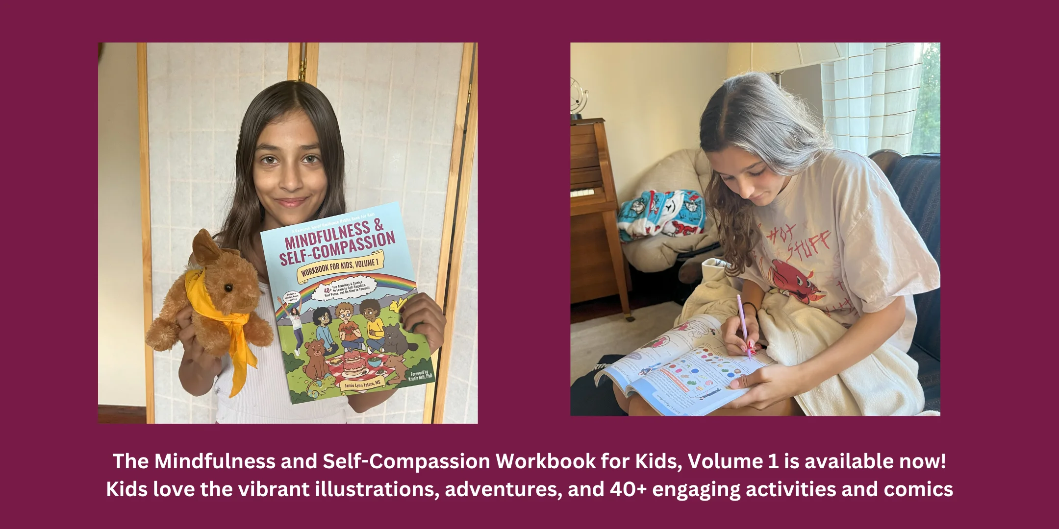 Two girls engaging with the Mindfulness and Self-Compassion Workbook for Kids