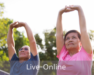 Two People Stretching with Live-Online Overlay