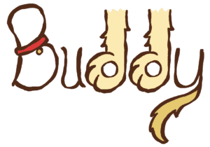 Buddy the dog stylized name graphic, Resilience Habit Animal representing common humanity
