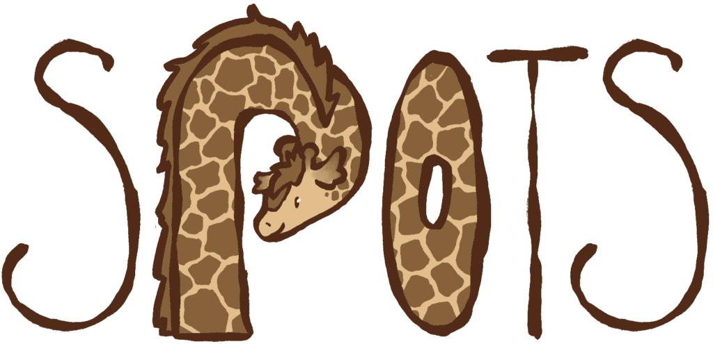 Spots the giraffe stylized name graphic, Resilience Habit Animal representing mindful awareness